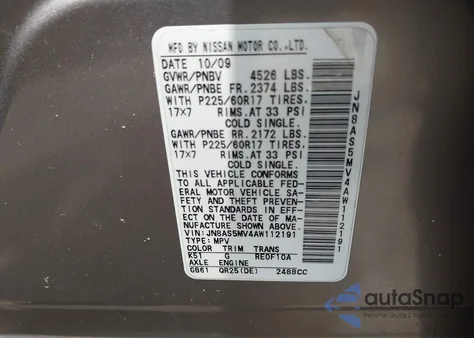 2010 Nissan Rogue Sl from USA, damaged, VIN JN8AS5MV4AW112191